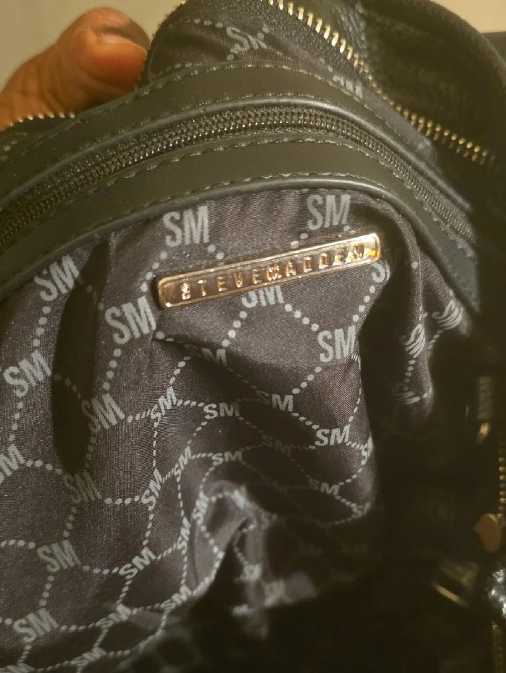 Steve Madden Black Faux Leather Duffel Bag with Gold Hardware